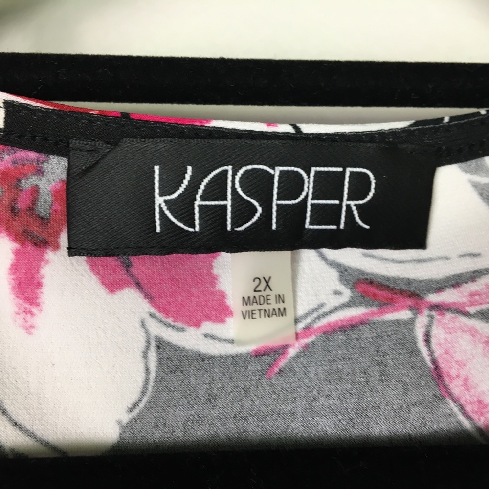Kasper Floral Pleated Keyhole Sleeveless Blouse 2X Black Pink - Picture 4 of 6